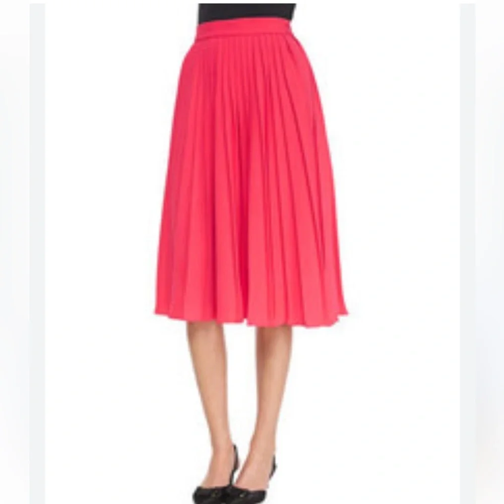 Kate Spade 100% Silk Red Pleated Midi Skirt Size 6
